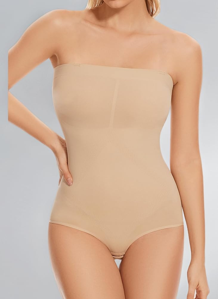 ONEW Strapless Bandeau Shapewear Bodysuit for Women Cami Bodysuit Top with Removable Spaghetti St... | Amazon (UK)