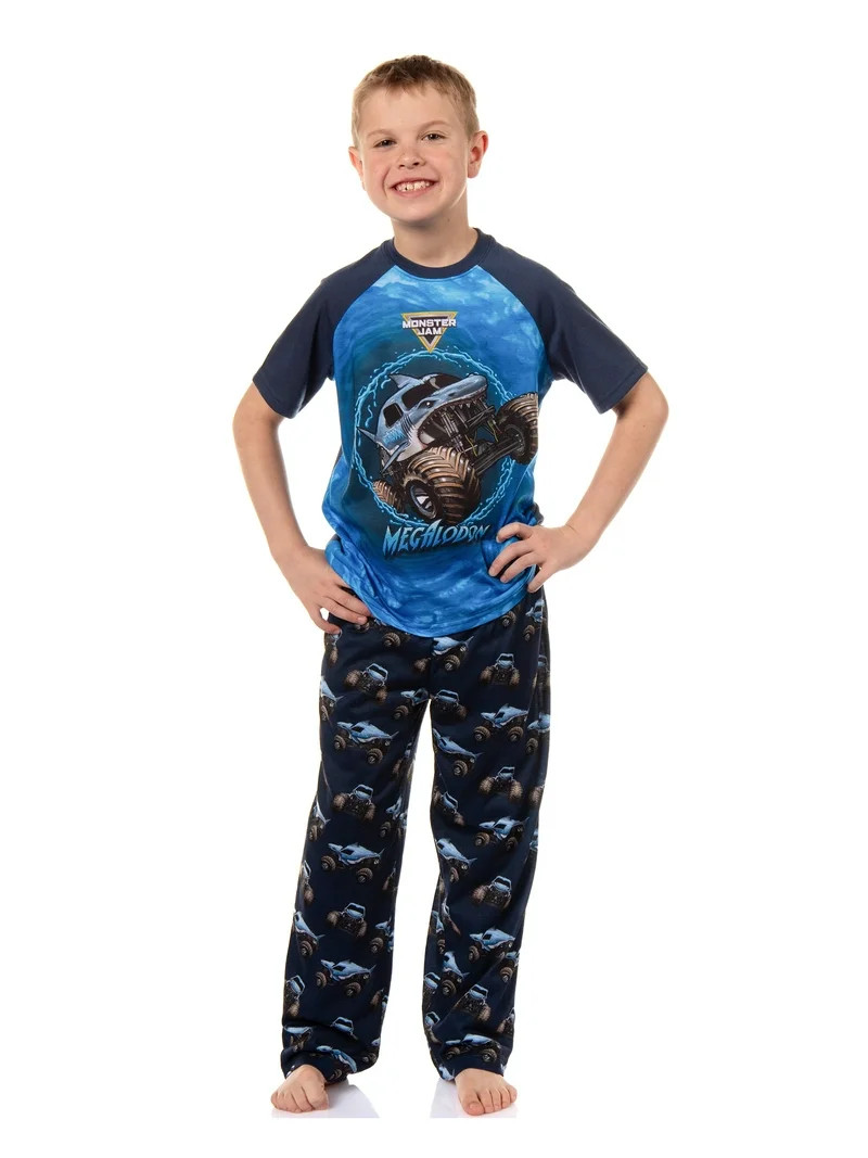 Monster Jam Boys' Megalodon Predator Truck Sleep 2 Piece Short Sleeve Shirt Pajama Pant Lounge Se... | Walmart (US)