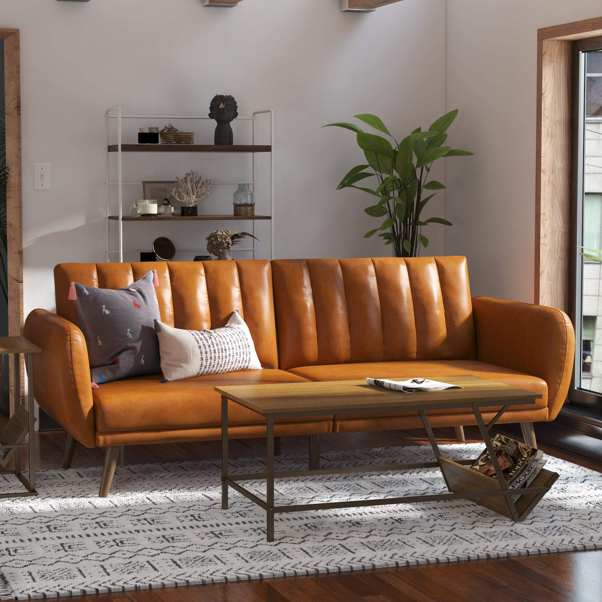 Novogratz Brittany Futon, Convertible Sofa & Couch, Camel Faux Leather Sofas, Width: 81.5",Depth: 34 | Amazon (US)