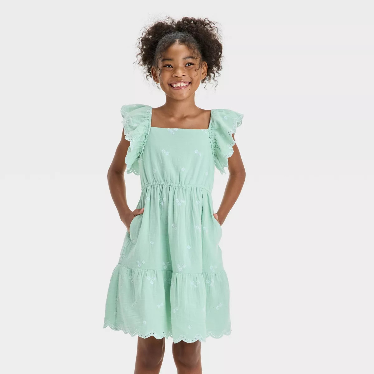 Girls' Flutter Sleeve Embroidered Woven Dress - Cat & Jack™ | Target