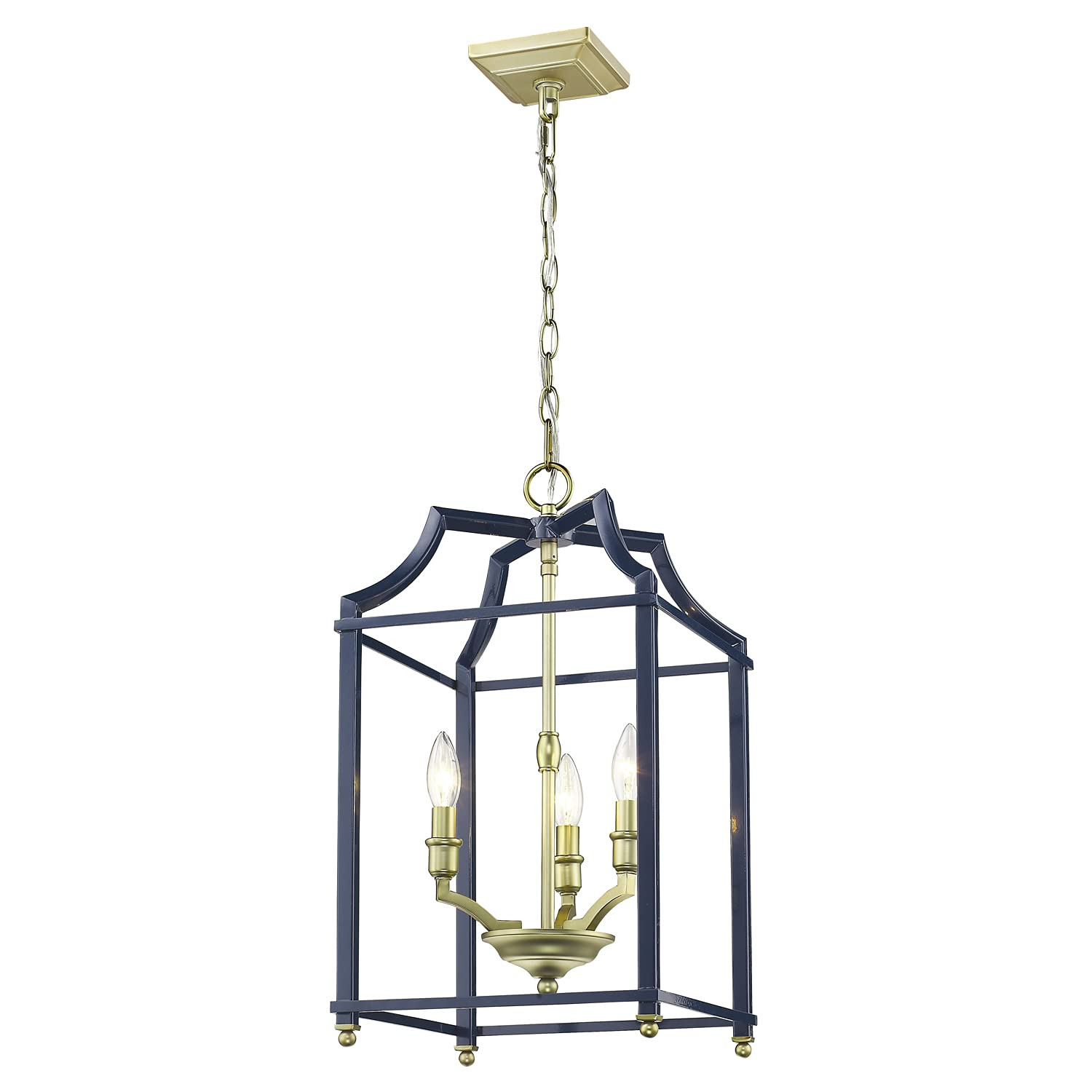 Golden Lighting 8401-3P SB-NVY Leighton Pendant, Satin Brass with Navy | Amazon (US)