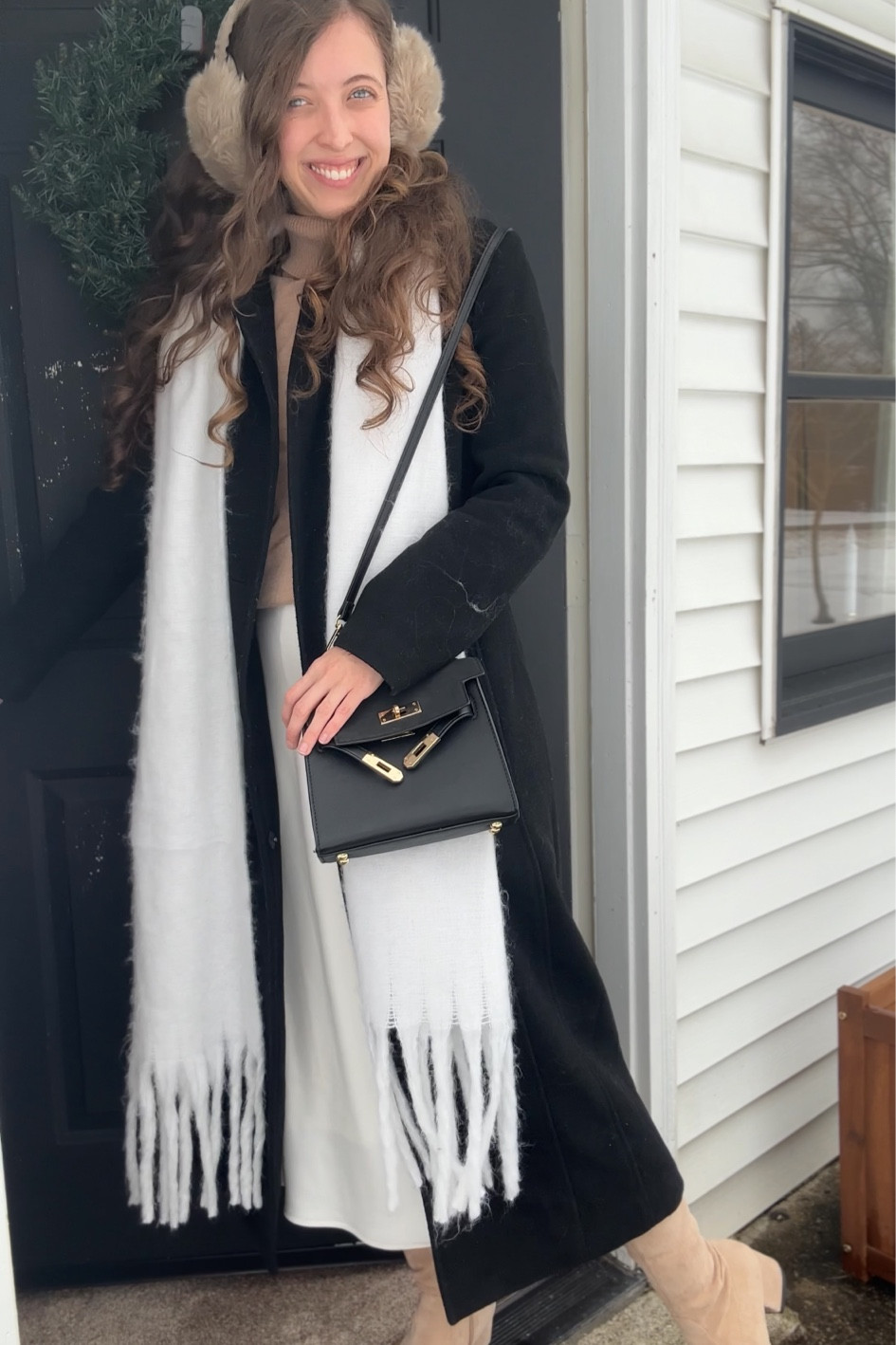 winter neutrals! Staying warm, feminine, and modest beige color in boots, white in scarf and skirt! 

#LTKWorkwear #LTKSeasonal #LTKStyleTip