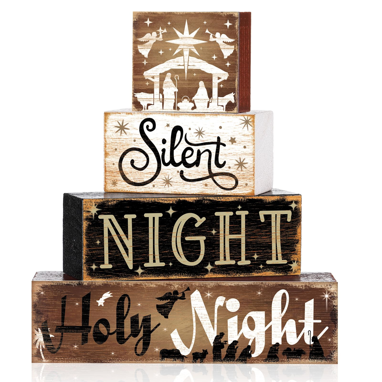 4 Pcs Wooden Christmas Nativity Table Sign Wooden Holy Night Decorative Signage Xmas Tiered Tray ... | Amazon (US)