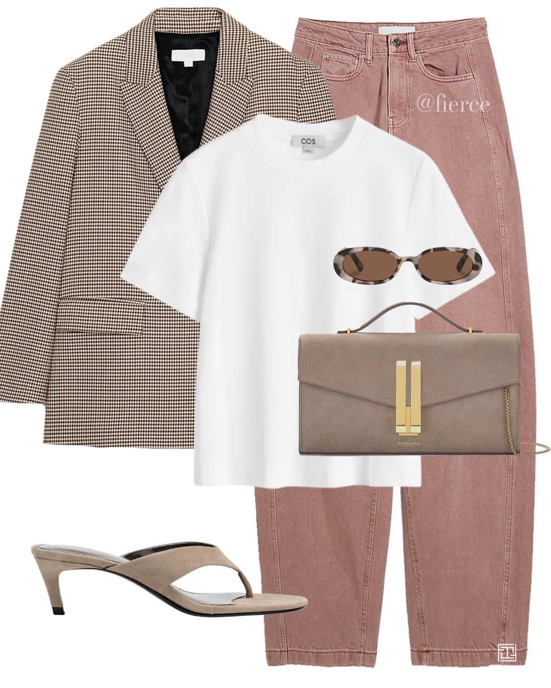 Pink balloon jeans check blazer beige suede thong sandals white tshirt taupe beige suede clutch bag lunch date chic outfit 

#LTKeurope #LTKuk #LTKspring