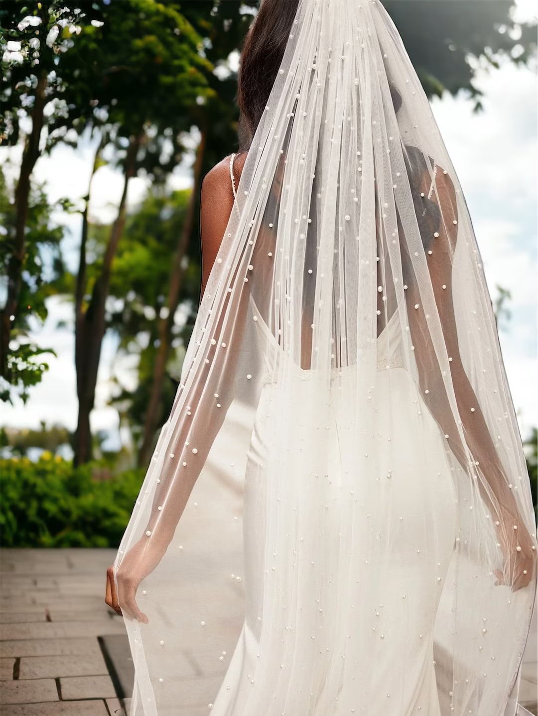 Pearl Cathedral Wedding Veil, Elegant Bridal Veil, Ivory Veil, Wedding Hair Accessory, Classic Ve... | Etsy (US)