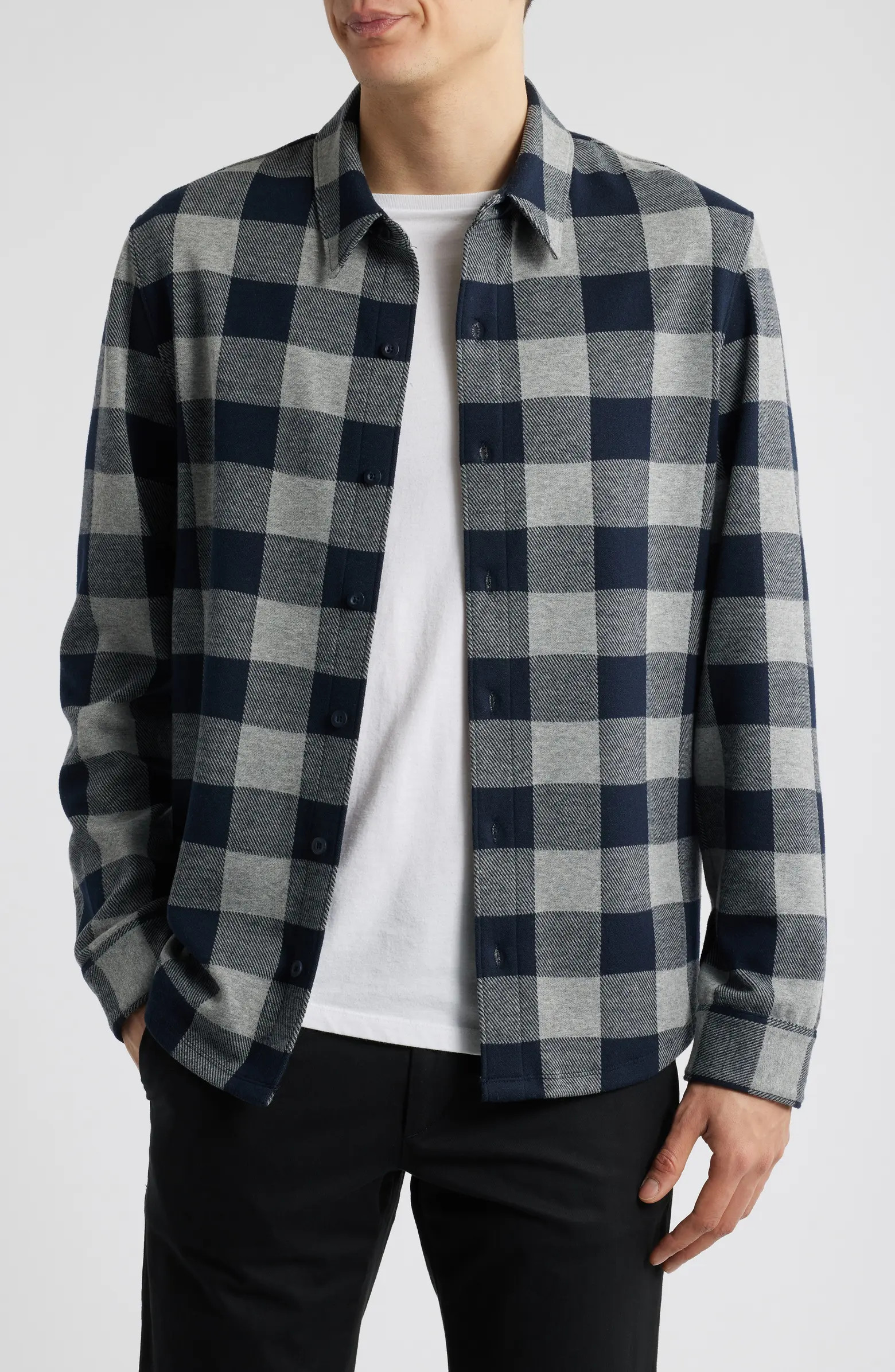 Vince Plaid Knit Button-Up Shirt Jacket | Nordstrom | Nordstrom