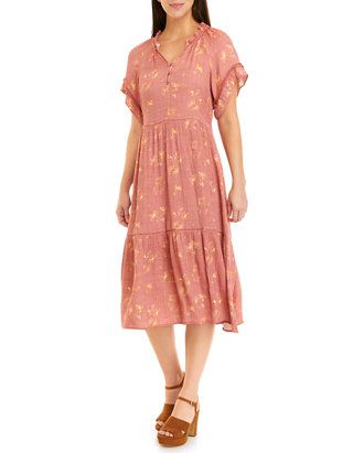 Women's Short Sleeve Linen Like Peasant Dress | Belk