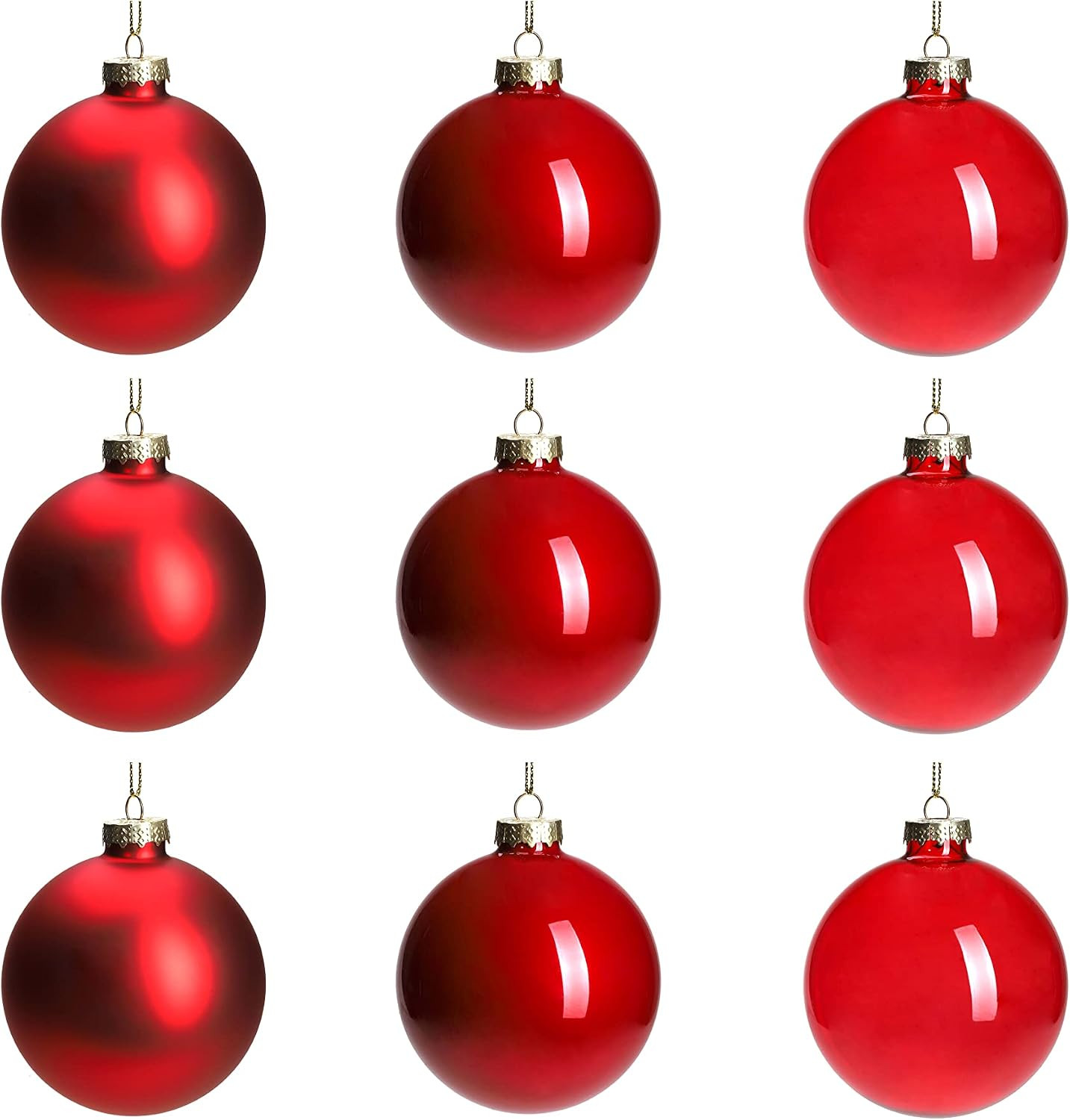 DN DECONATION Red Glass Christmas Ball Ornaments, 9PCS 3.15" Hanging Ball | Amazon (US)