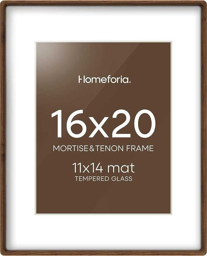 Homeforia 16 by 20 Picture Frame Brown Wood, Mortise & Tenon Walnut 16x20 Poster Frames with Mat ... | Amazon (US)