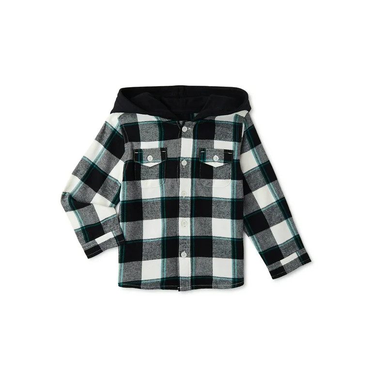 Wonder Nation Baby and Toddler Boys’ Hooded Flannel Shirt, Sizes 12M-5T - Walmart.com | Walmart (US)