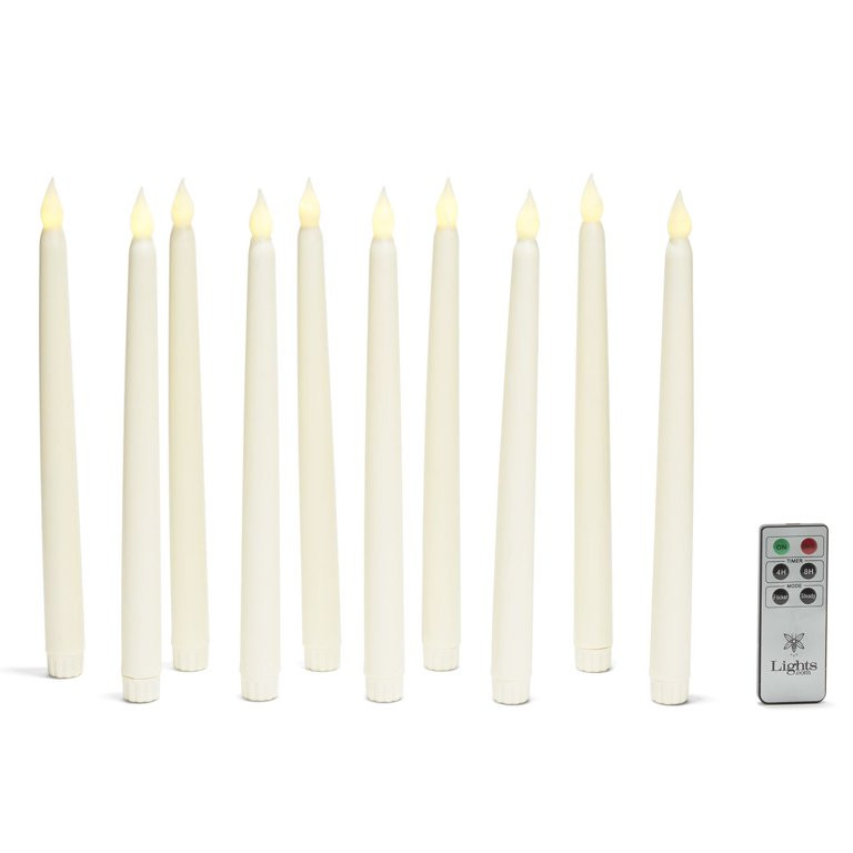 LampLust Ivory 10" Wax Flameless Taper Candles, Set of 10 - Classic Smooth Finish Faux Flame Cand... | Walmart (US)