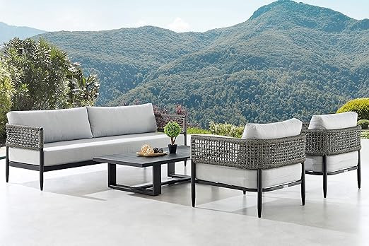 ARMEN LIVING SETODALBL Alegria 4 Piece Outdoor Aluminum & Rope Conversation Set Fabric Cushions, ... | Amazon (US)