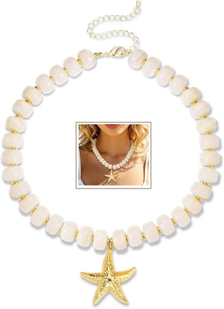 WEDDINEN Starfish Colorful Chunky Necklaces for Women Trendy Large Square Resin Beads Necklace Ch... | Amazon (US)