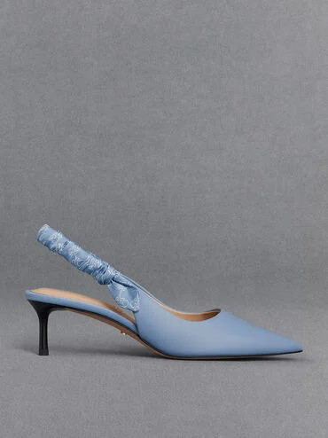 Tully Leather Ruched-Strap Slingback Pumps
 - Light Blue | Charles & Keith UK