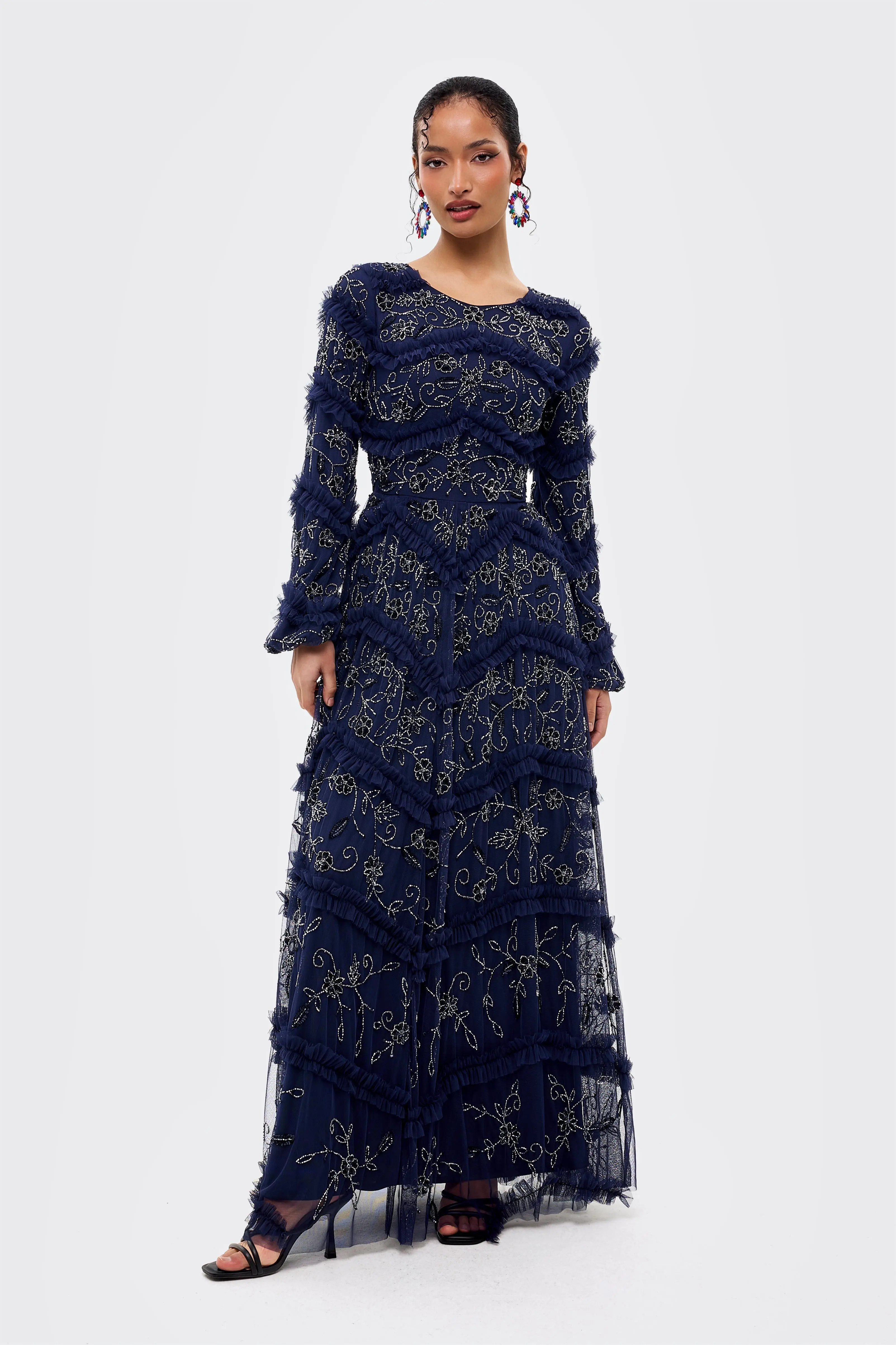 MARYISA Modest Embellished Sequins Ruffle Maxi Dress (Women) | Nordstrom | Nordstrom