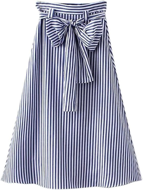 Choies Women's Casual Pleat Bowknot Front Midi Skirt | Amazon (US)