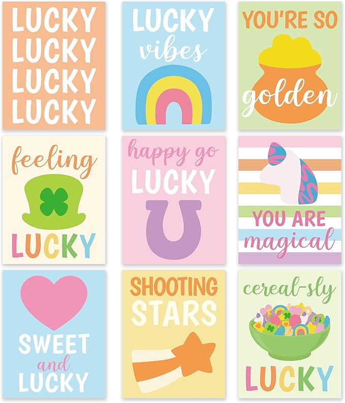 laffact St. Patrick's Day Classroom Posters - 9Pcs Lucky Charms Wall Art Decor, Lucky Clover Sham... | Amazon (US)