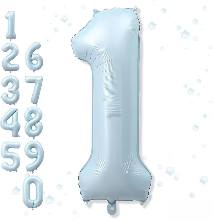 Big Number 1 Balloons, Light Matte Sky Blue Foil 1 Balloon Numbers 40 Inch, Giant 1st Birthday Pa... | Amazon (US)