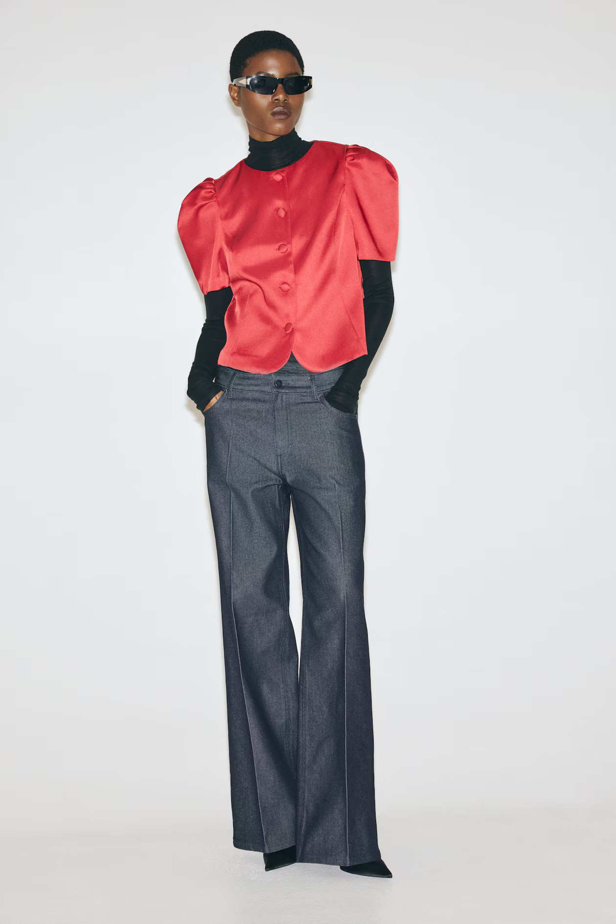Puff-Sleeved Blouse - Red - Ladies | H&M US | H&M (US + CA)