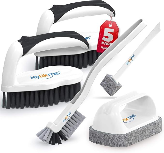 Holikme 5 pack Deep Clean Brush Set，Scrub Brush&Grout and Corner brush&Scrub pads with Scraper ... | Amazon (US)