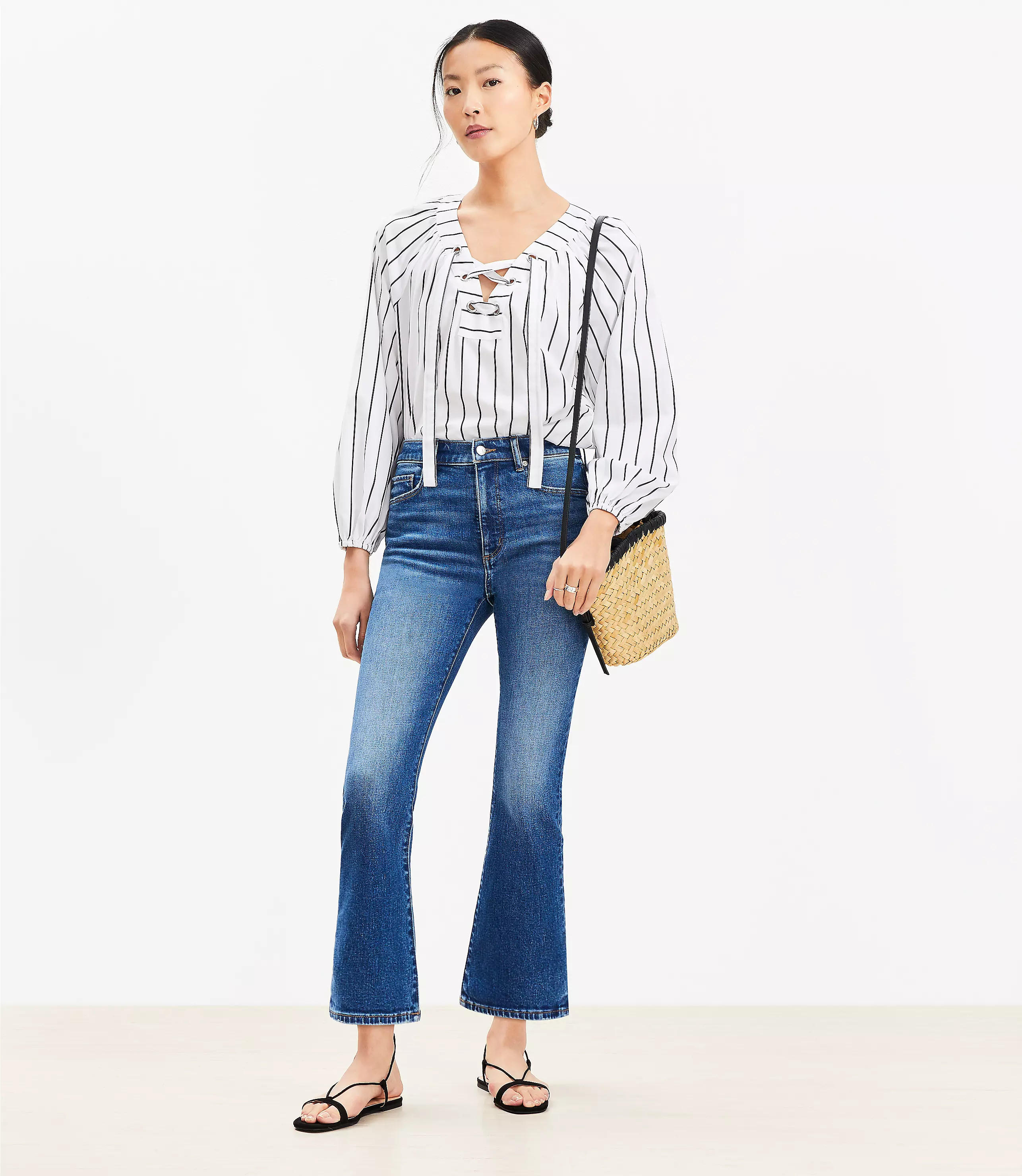 High Rise Kick Crop Jeans in Bright Medium Stone Wash | LOFT