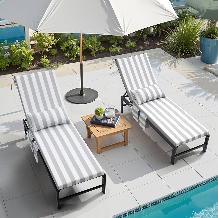Pellebant Waterproof Chaise Lounge Cushion Set of 2 with Head Pillow and Side Pockets, Outdoor Fa... | Amazon (US)