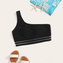 Contrast Mesh One Shoulder Bikini Top | SHEIN