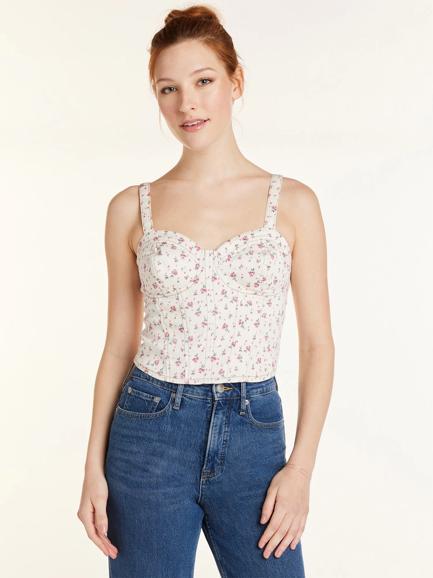 No Boundaries Juniors’ Denim Corset Top, Sizes XS-XXXL | Walmart (US)