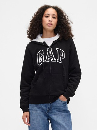 Relaxed Gap Logo Sherpa-Lined Zip Hoodie | Gap Factory