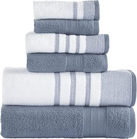 Modern Threads 6 Piece Set, 2 Bath Towels, 2 Hand Towels, 2 Washcloths, Quick Dry White/Contrast ... | Amazon (US)