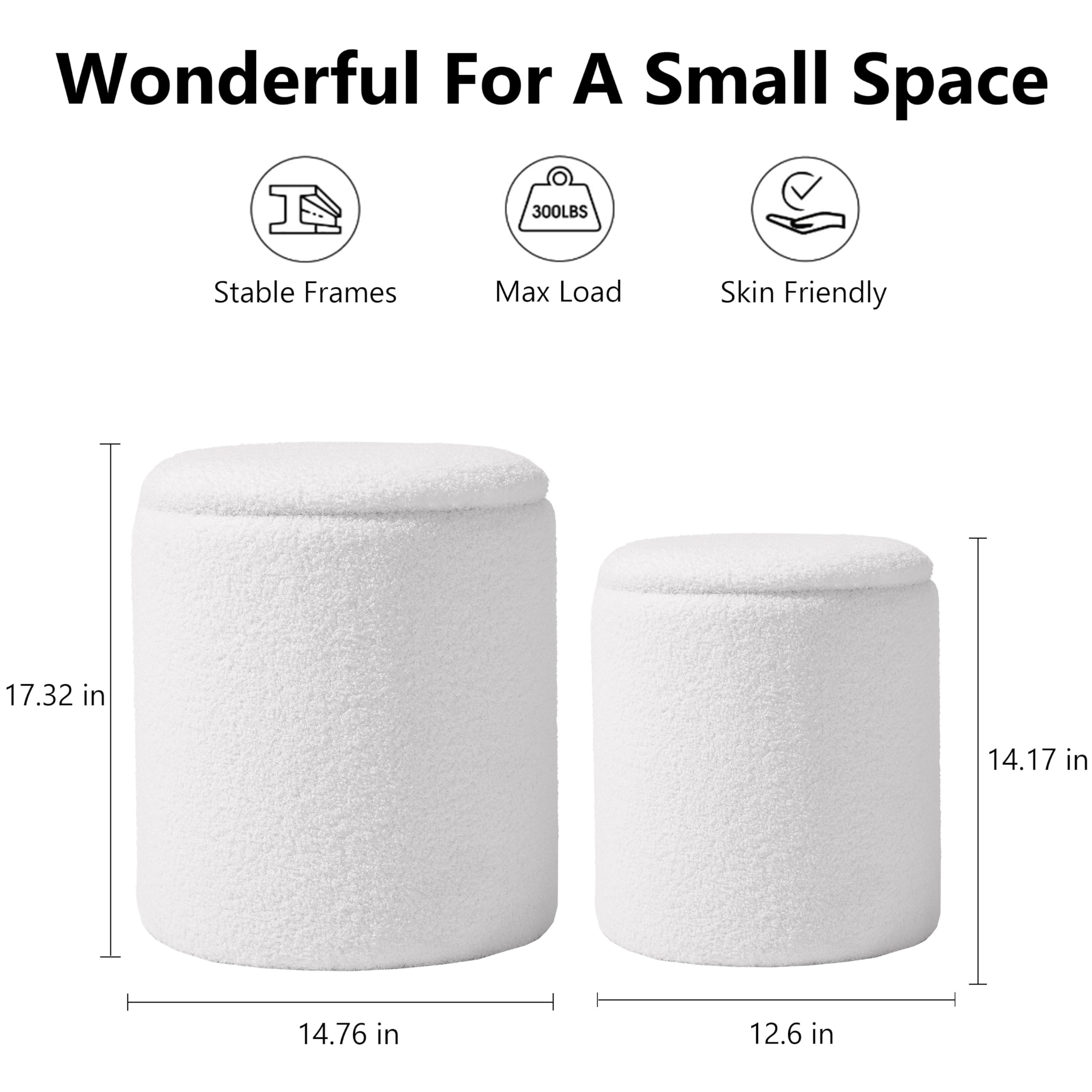 Round Boucle Upholstered Ottoman with Storage Set of 2 Vanity Stool Foot Rest with Removable Lid ... | Amazon (US)