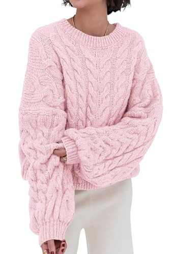 PRETTYGARDEN Long Sleeve Crewneck Cute Valentines Day Sweaters for Women Oversized Pink Sweater for Woman Chunky Pullover (Pink, X-Small) | Amazon (US)