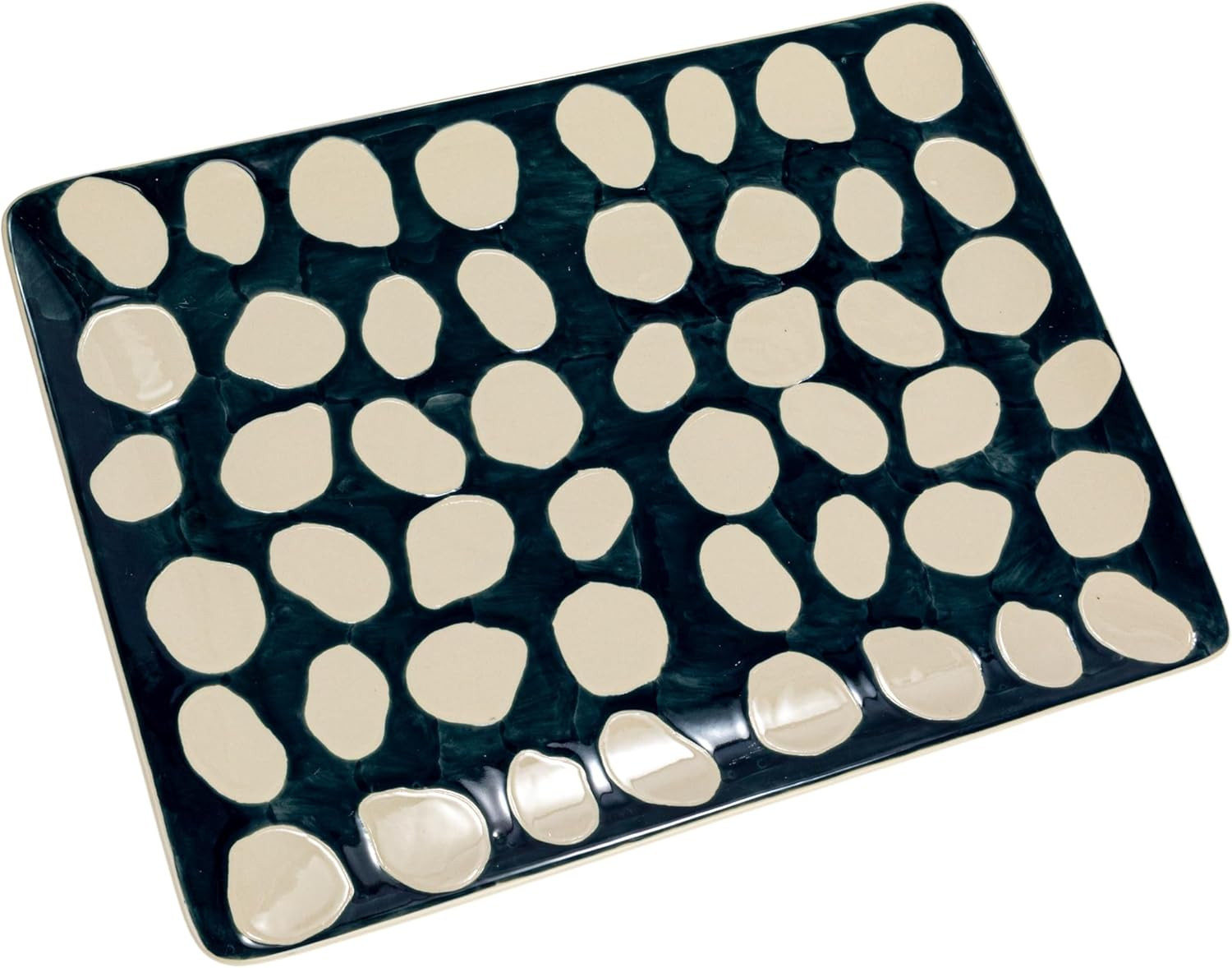 Creative Co-Op Hand-Painted Stoneware Platter with Wax Relief Dots, Blue and White | Amazon (US)