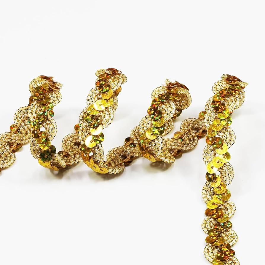 12 Yards，Wide 0.59 Inch Shining Gold Sequin Ribbon Trim for DIY Sewing Dress Dance Costumes，H... | Amazon (US)