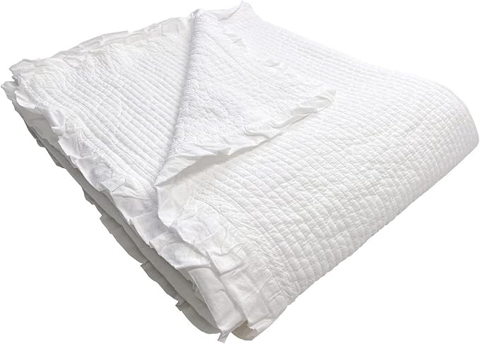 100% Cotton Frilled Bed Coverlet, Blanket Twin Size 63 x 83 - Pigment Washed Soft & Breathable Qu... | Amazon (US)