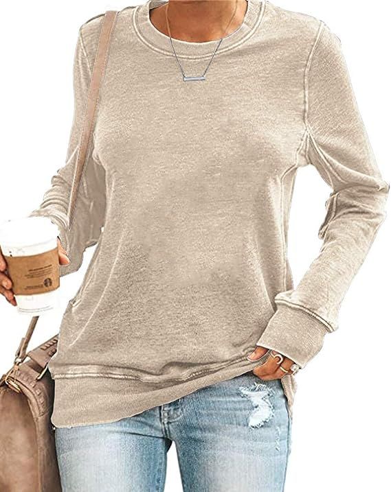SENSERISE Womens Casual Crewneck Sweatshirt Long Sleeve Solid Color Shirt Soft Lightweight Loose ... | Amazon (US)