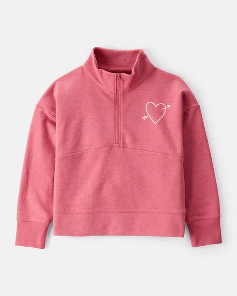 Girls Heart Print Quarter-Zip Pullover Sweatshirt - Pink | Carter's Inc