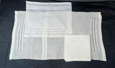 Vintage 50s Linen Napkins Placemats Runner White Crocheted 19 PCS Table Setting | eBay US