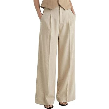 Arach&Cloz Womens Linen Blend Wide Leg Palazzo Pants All-Season Business Casual Outfits Dress Tro... | Amazon (US)