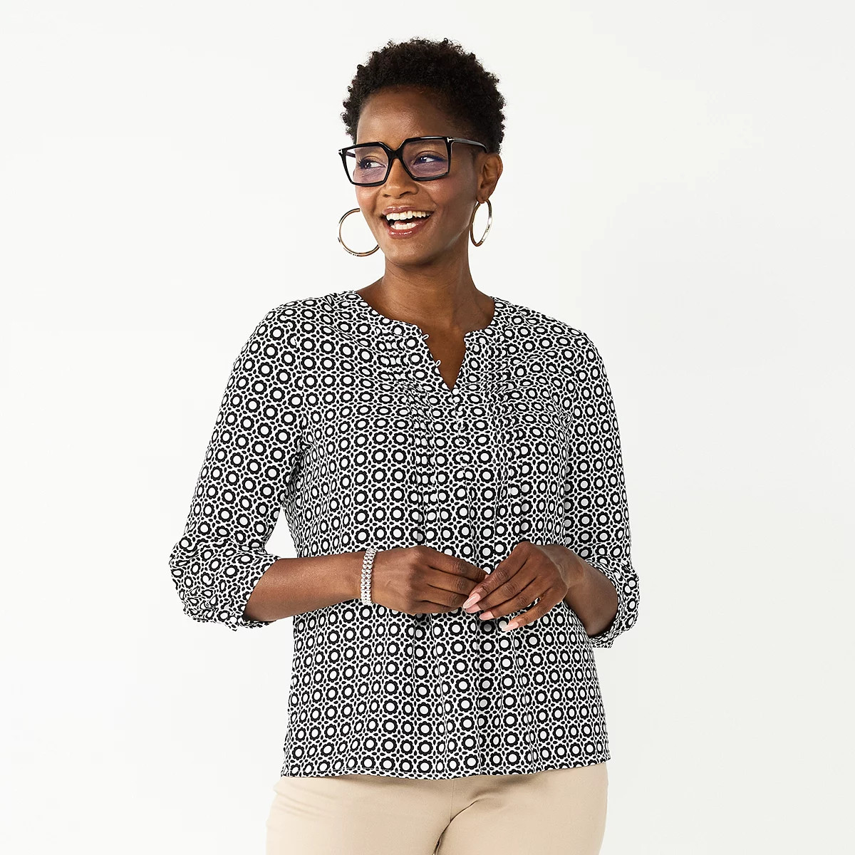 Women's Croft & Barrow® Splitneck Pintuck Blouse | Kohl's