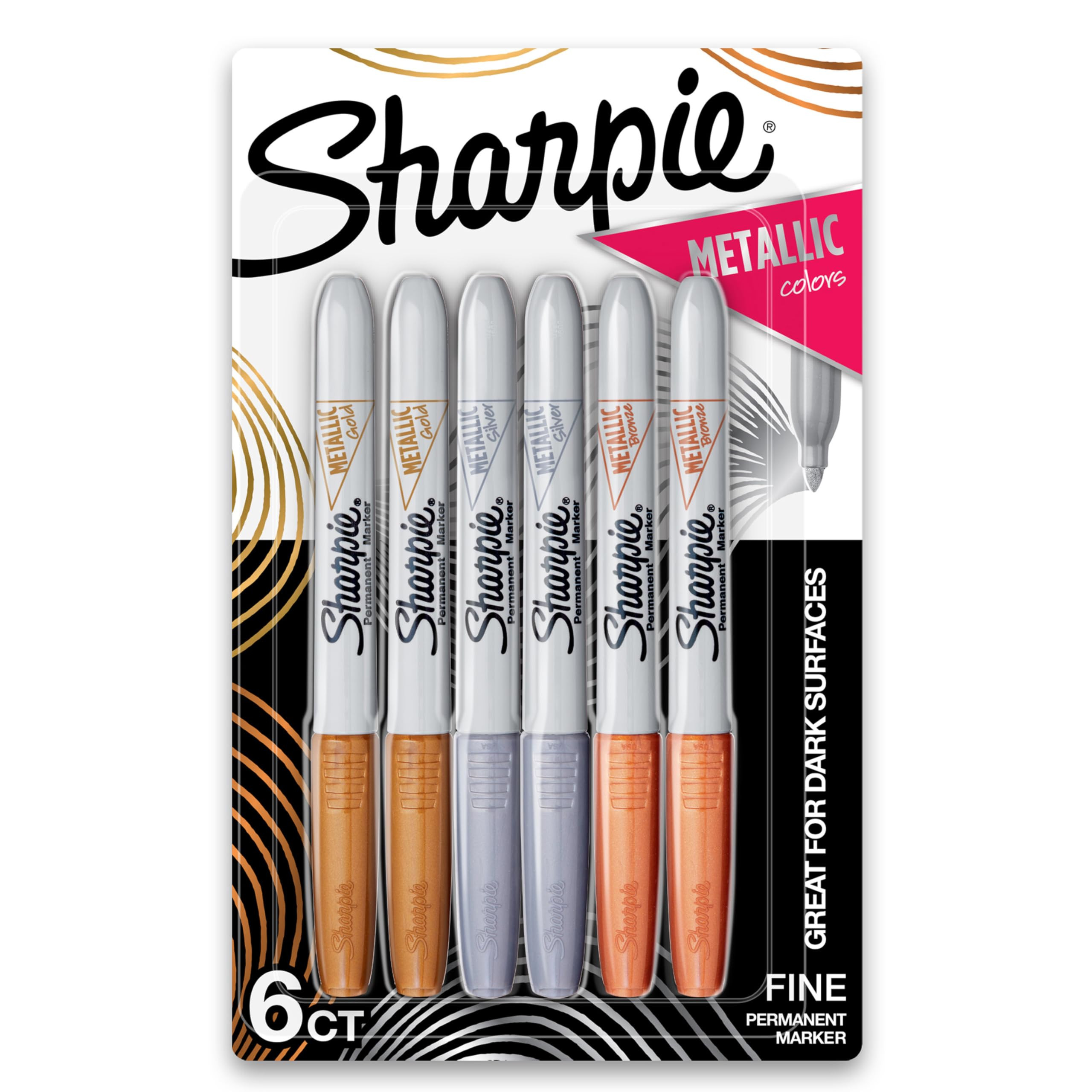 Sharpie Metallic Permanent Markers, Fine Point, Assorted Metallic, 6 Count | Amazon (US)