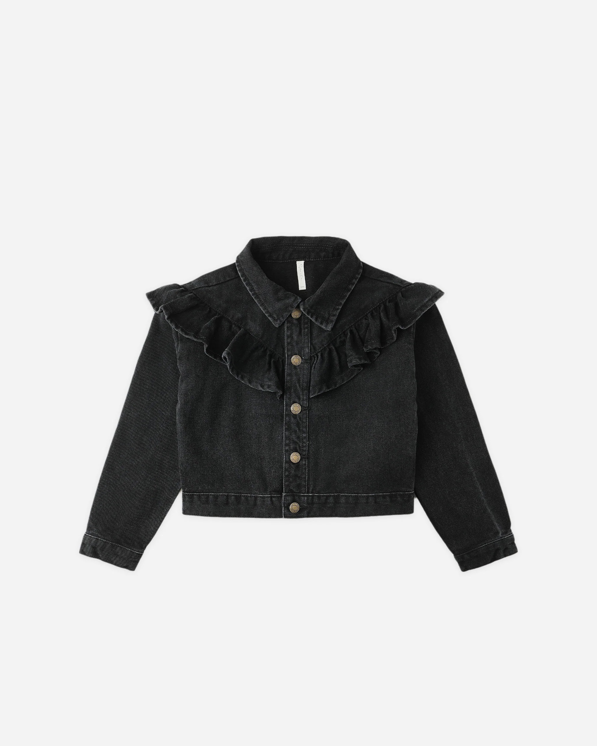 Ruffle Denim Jacket || Washed Black | Rylee + Cru
