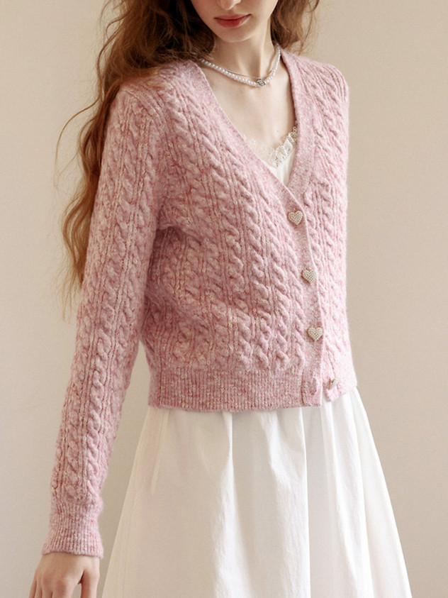 Cest Daily V-Neck Jacket Cardigan (Pink) | W Concept (US)