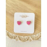 Heart Studs, Polymer Clay Pink Earrings, Gold Valentines Day Studs | Etsy (US)