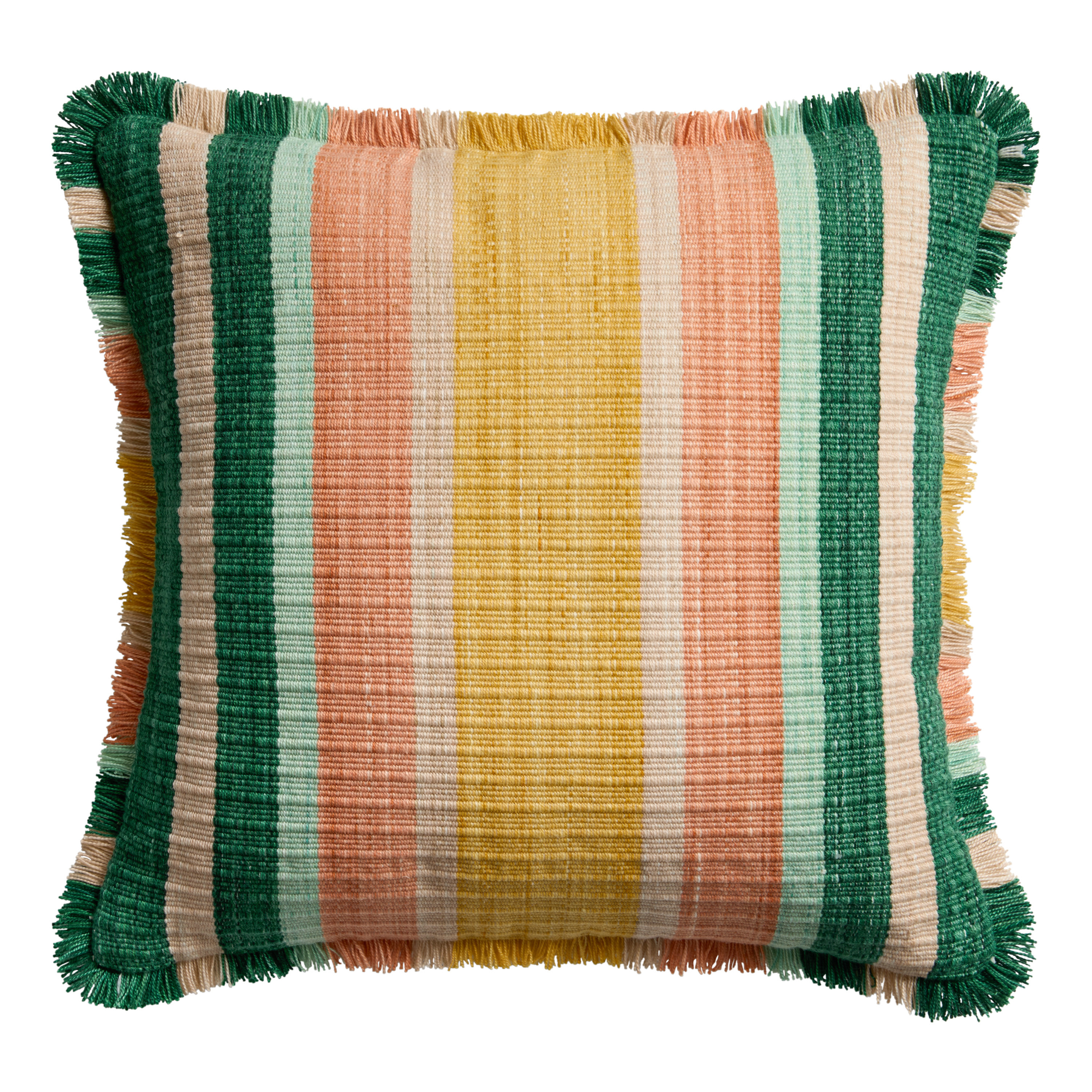 Green, Coral and Yellow Stripe Indoor Outdoor Throw Pillow | World Market