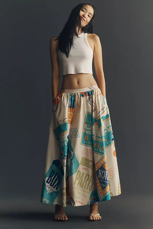 Jacie Poplin Printed Maxi Skirt by Maeve | Anthropologie (US)