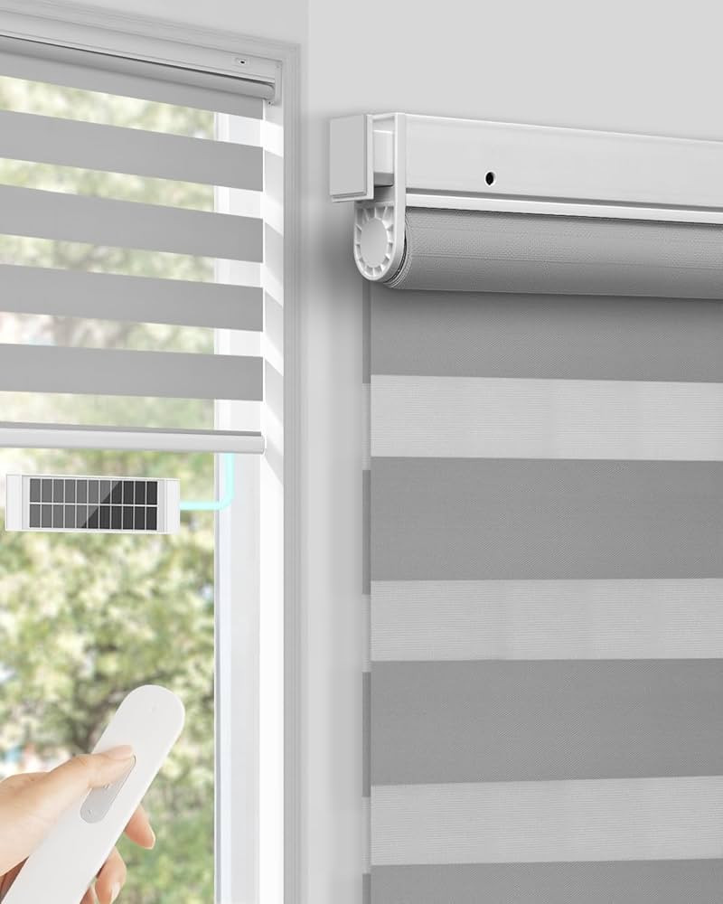 No Drill Motorized Zebra Blinds with Remote,Cordless Shades Dual Layer,Thermal Insulated Upgraded... | Amazon (US)