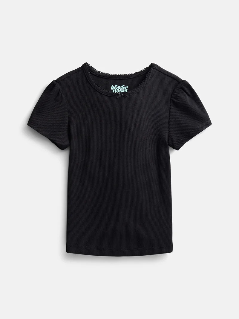 Wonder Nation Girls Baby Tee with Short Sleeves, Sizes 4-10 | Walmart (US)