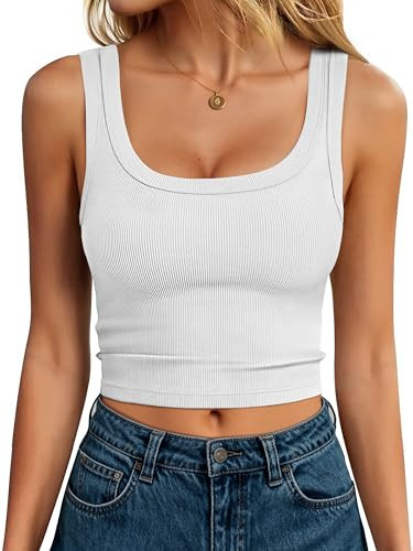 ANRABESS Tank Tops for Women Scoop Neck Crop Sleeveless Top Summer Going Out Basic Tee Cute Ribbe... | Amazon (US)