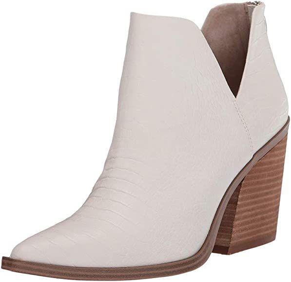 Womens Pointed Toe Stacked Mid Heel Ankle Boots V Cut Back Zipper Faux Leather Booties | Amazon (US)